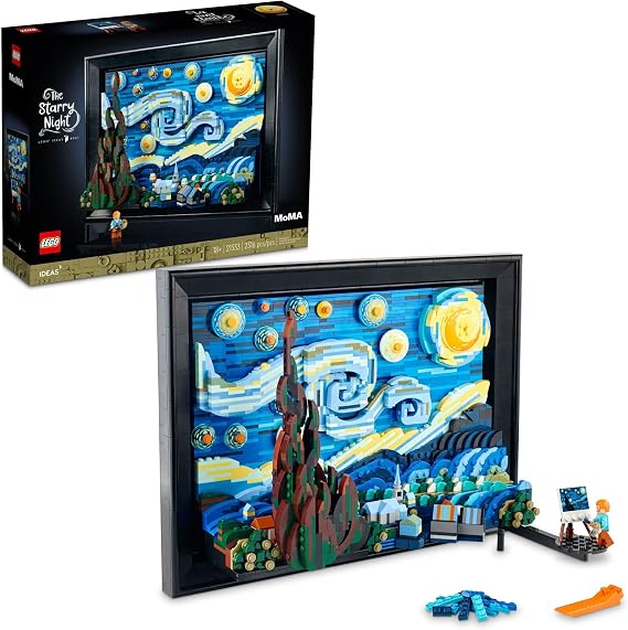 LEGO Ideas Vincent Van Gogh The Starry Night 21333 Building Blocks - Unique 3D Wall Art Home Decor Piece or Table Display with Artist Minifigure, Creative Building Crafts Set for Adults