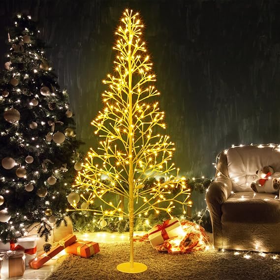 VIHOSE 5 Ft 384 LED Lighted Birch Tree Bendable Warm White Christmas