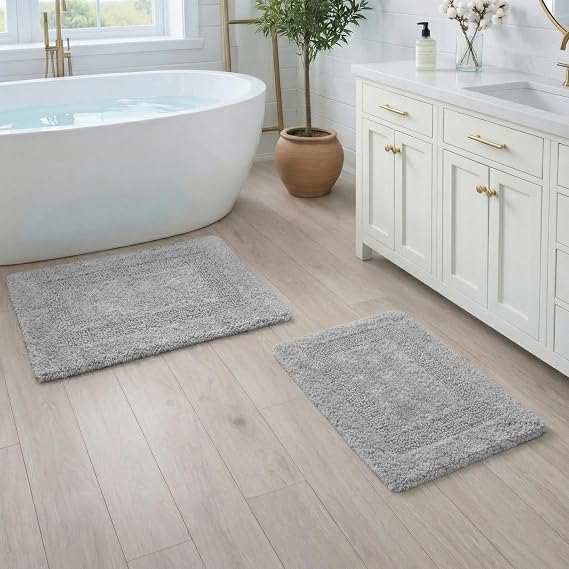 THE BEER VALLEY Set of 2 Reversible Bath Rug 21x32/17x24 Inch - Light Grey