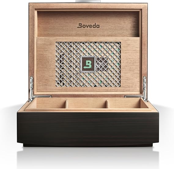 Boveda Spanish Cedar Humidor, Macassar Ebony, Maintains 69%, Fits 50 Cigars