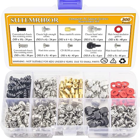 300PCS Personal Computer Screw Standoffs Set Kit for Hard Drive Computer Case Motherboard Fan Power Graphics
