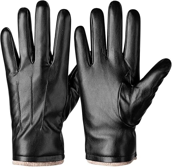 Alepo Winter PU Leather Gloves For Men, Warm Thermal Touchscreen Texting Typing Dress Driving Motorcycle Gloves Wool Lining