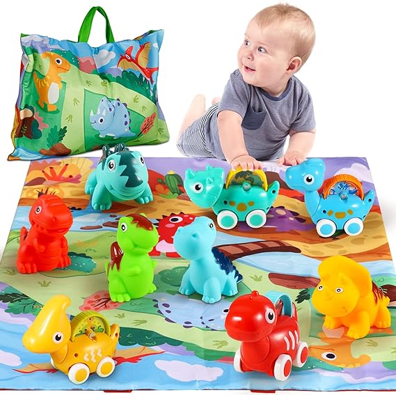 ALASOU Dinosaur Car Toys for 1 Year Old Boy Gifts with Playmat/Storage Bag