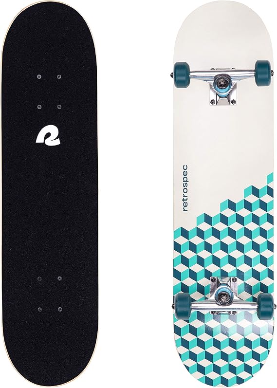 Retrospec Alameda Skateboard Complete | Canadian Maple Wood Deck w/ 5.5 Inch Aluminum Alloy Trucks for Commuting, Cruising, Carving & Downhill Riding