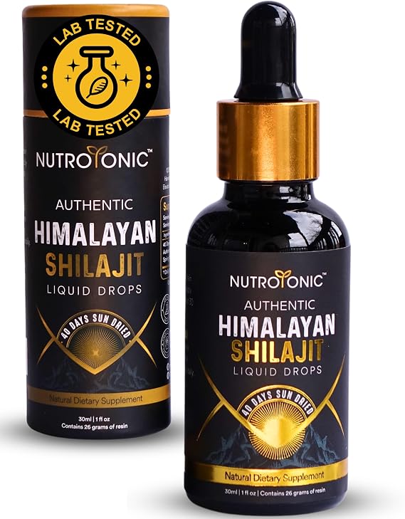NutroTonic Authentic Himalayan Shilajit Liquid Drops - Shilajit for Men & Women - 60 Days Sun-Dried Rare Gold Grade A+ Natural Source of 86% Fulvic & 10% Humic Acid (30ml) (Pack of 1)