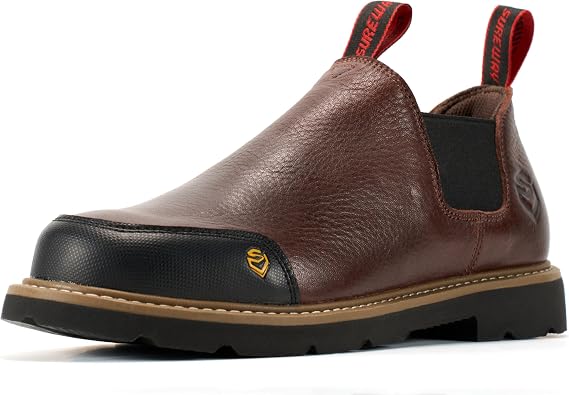 SUREWAY 4 in Mens Slip On Work Boots for Men,Full Grain Leather,Oil/Slip Resistant Rubber Sole,Pull On Work Boots Romeo Shoes