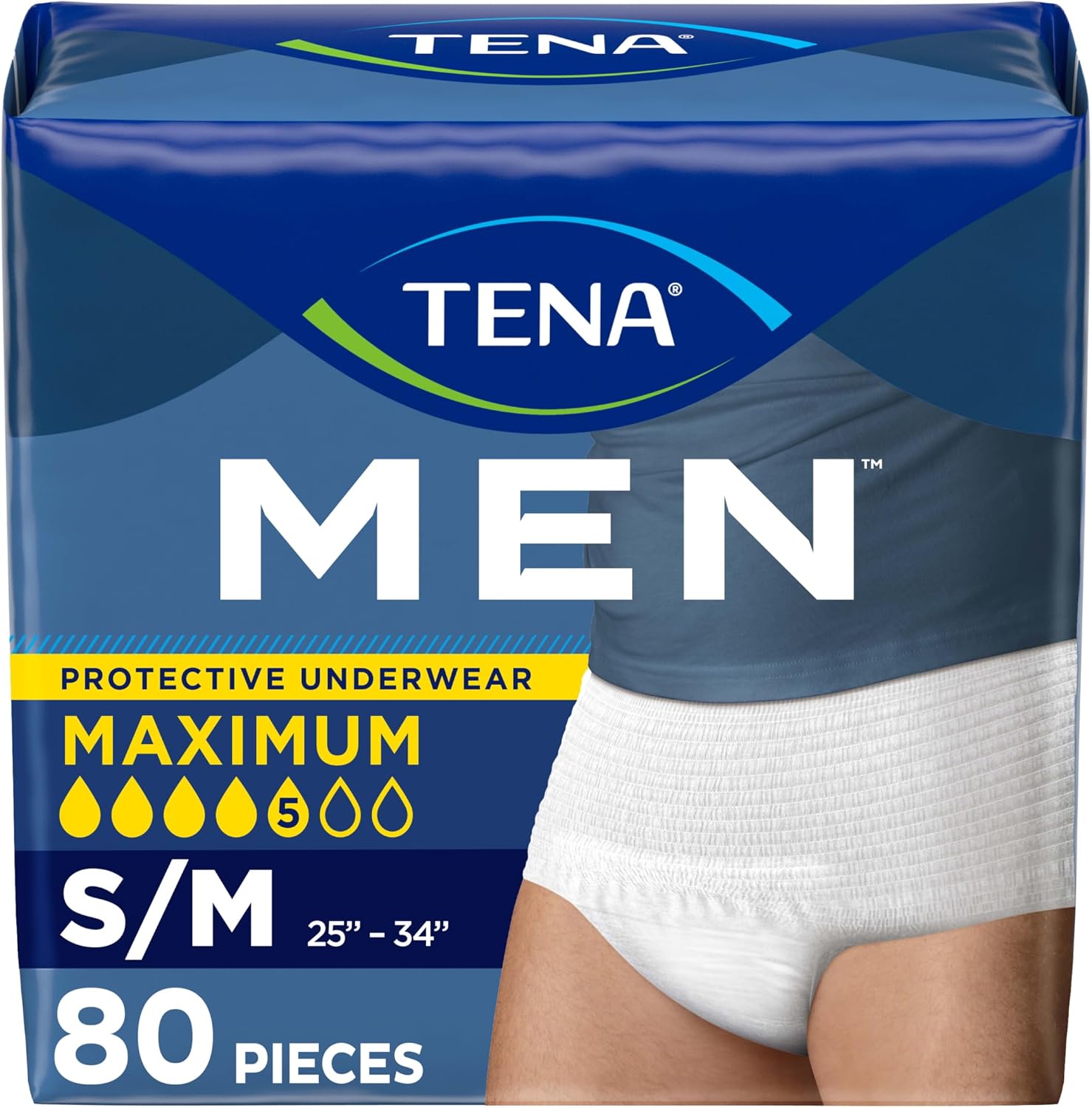 TENA Protective Incontinence Underwear for Men, Maximum Absorbency, Disposable Mens Underwear, SmallMedium, White, 80 Count