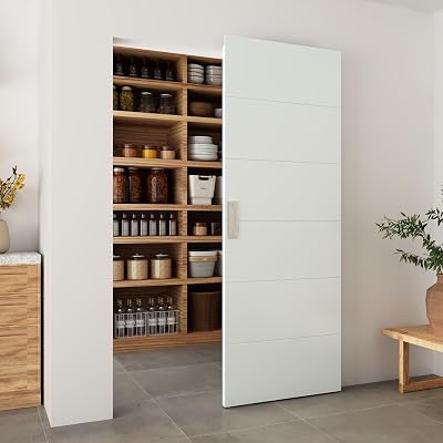 BARNSMITH 32x86 Concealed Sliding Barn Door with Horizontal Groove and Soft Close Hardware Kits, 6 Panel White Hidden Barn Door, Waterproof Vinyl Wrapped, Fits Opening Width 24-28, Widely Used