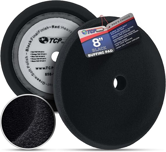 TCP Global 8" Black Foam Buffing Pad, Extra Fine Finishing Polish