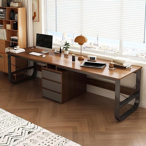 Large Two Person Desk with Drawers, Double Gaming Computer Workstation, Wood Writing Study Table, Long for 2 People, Home Office(Walnut,78.74in)