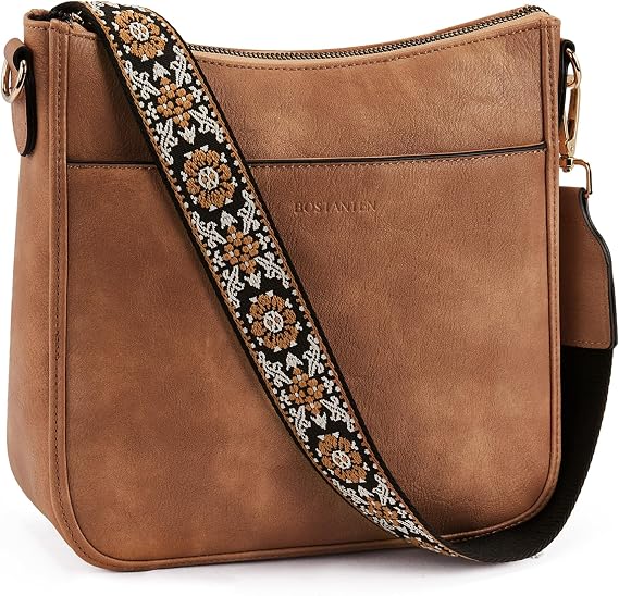 BOSTANTEN Crossbody Bags for Women Vegan Leather Purse Wide Shoulder Strap