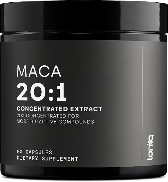 Toniiq Maca Root Ultra High Potency 20:1 Extract | Black, Red and Yellow Maca Complex - Single Origin, Wildcrafted & Highly Concentrated - Third-Party Lab Tested - 90 Capsules