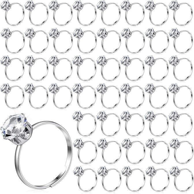 50 Pcs Adjustable Diamond Engagement Rings, Fake Bridal Shower Rings