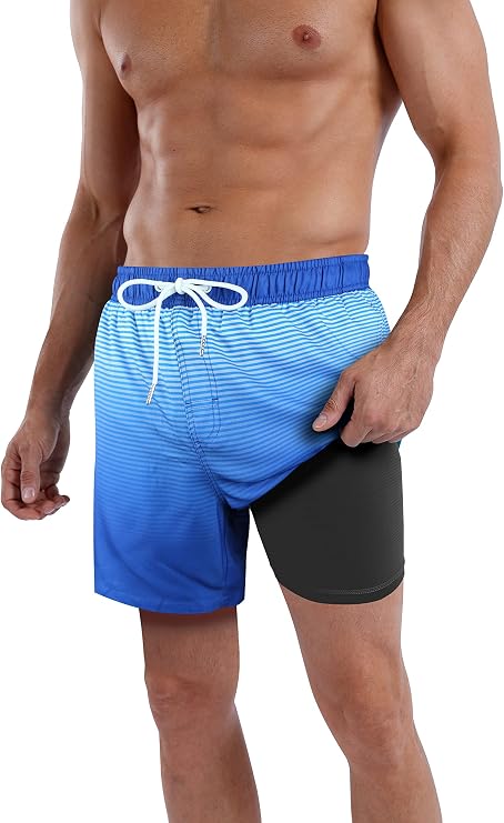 Mens Swim Trunks Compression Liner Quick Dry 5.5'' Swimwear Swim Shorts with Boxer Brief Lined