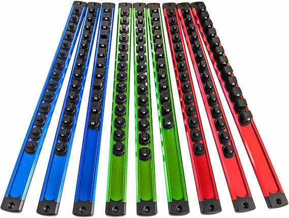 Magnetic Socket Holder Organizer 1/4" 3/8" 1/2" Socket Rail with 120 Clips