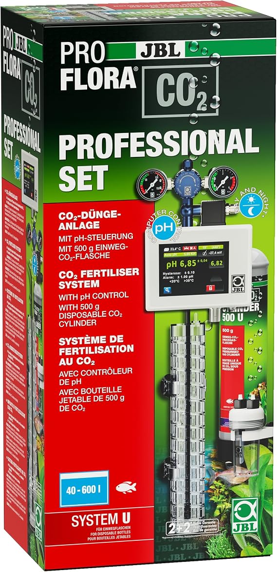 JBL PROFLORA CO2 Professional Set U, CO2 Fertiliser System Complete Set for 40-600 L, with Automatic CO2 and pH Control, Disposable Bottle and Extensive Accessories