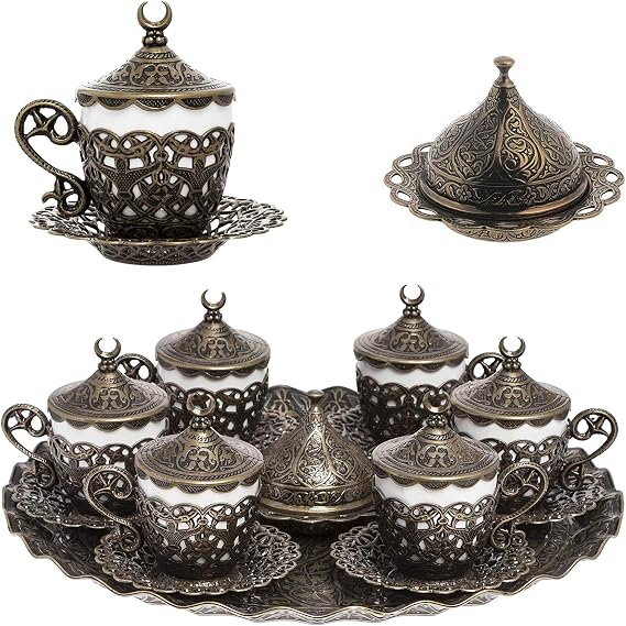 Alisveristime Gelincik Turkish Coffee Set with Tray, 27 Pc (Antik Green)