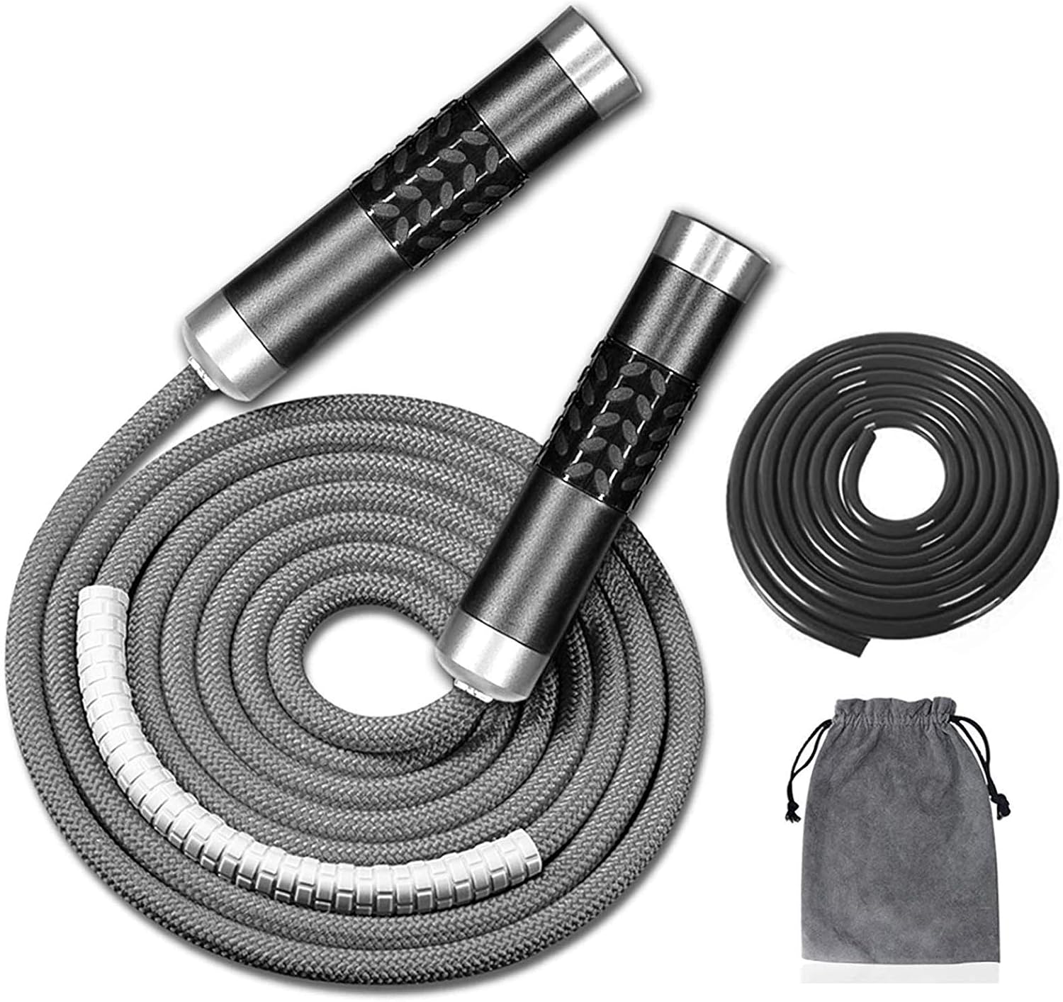 Redify Weight Jump Rope for Workout Fitness 1 lb Tangle-Free Ball Bearings Fast Speed Jump Rope for MMA Boxing Weight Loss Aluminum Handle Adjustable Length 9mm Fabric Cotton + 9mm Solid PVC Rope
