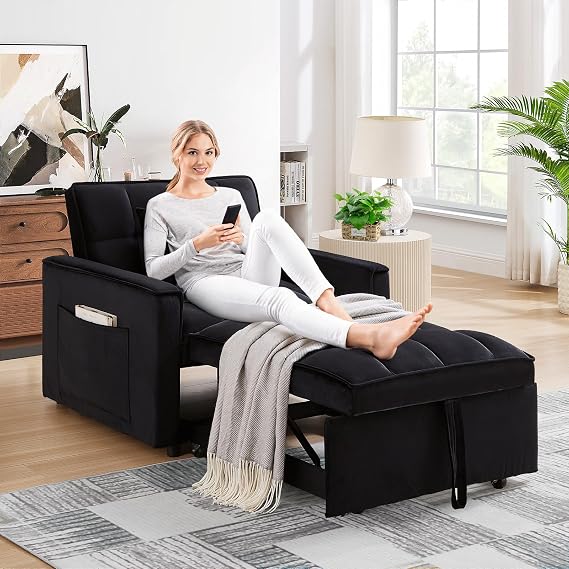 Sleeper Chair Bed, Convertible Single Sofa Chair Bed with Pillow, Pull Out Sleeper Bed with Adjustable Backrest, Multi-Functiona Lounge Chair for Living Room, Apartment, Office