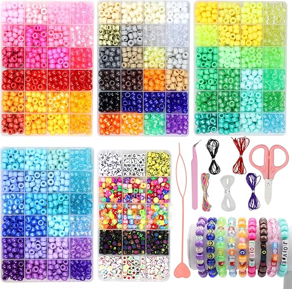 Pony Beads Kit, 3642Pcs Pony Beads Bulk 96Color with Letter Rainbow Beads