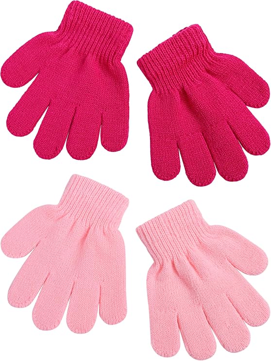 Cooraby 2 Pairs Kid's Thick Magic Gloves Winter Stretchy Warm Full Fingers Gloves Mittens