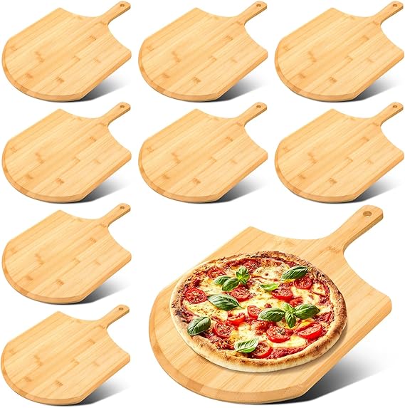 Gerrii 9 Pcs Wooden Pizza Peel 15.75 Inches Bamboo Pizza Peel Cutting Board pie Platters Paddle Spatula with Handle for Baking Oven Vegetables Fruits Cheese Board Homemade Kitchen Accessory