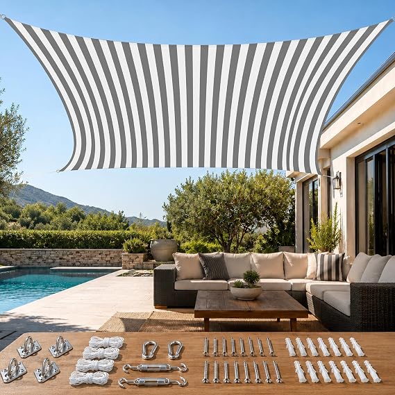 Quictent Sun Shade Sail for Patio, 185GSM Heavy Duty Rectangular Outdoor Sunshades UV Block Outside Canopy Cover for Backyard White and Grey Multi 20x26ft