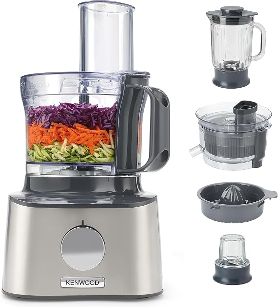 Kenwood Multipro Compact FDM307SS Compact Food Processor 2.1 Litres Includes Stainless Steel Knife 3 Working Discs and 6 Other Accessories Metal Housing 800 Watt Silver