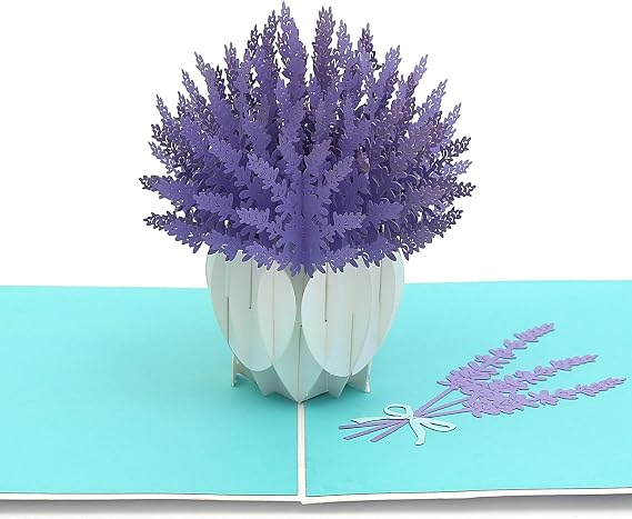 Liif Lavender Blooms Pop Up Card, 3D Flower Greeting Card, Pop Up Card for All Occasions, Birthday, Mother's Day, Anniversary, Wedding, Congratulations, Get Well Card, Handmade Gift