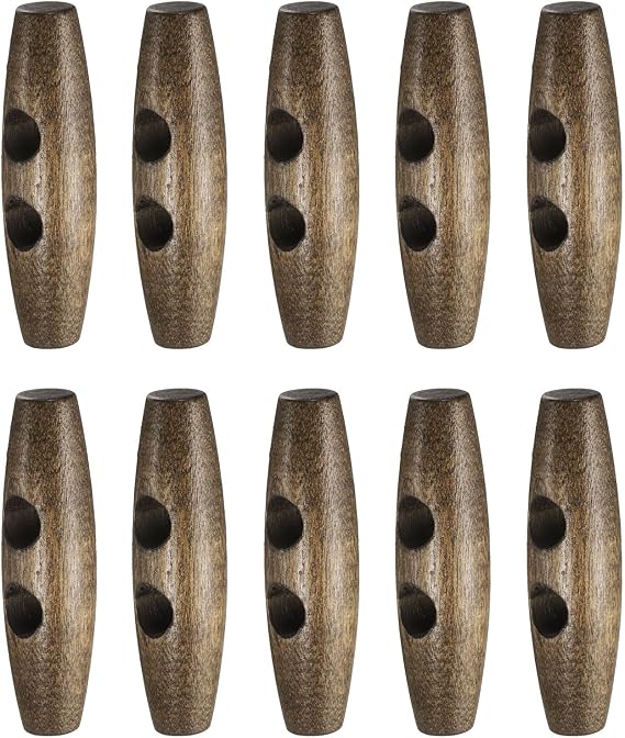 HARFINGTON 45mm / 1.8" Wooden Toggle Buttons 10pcs 2-Hole, Brown