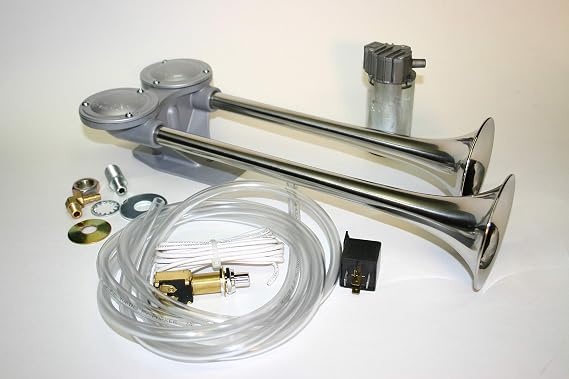 FIAMM Fultone II Twin Air Horns with Compressor Kit - Horn Twin Note 24V - Stainless Steel 24 Volt Compressor (62340-12)