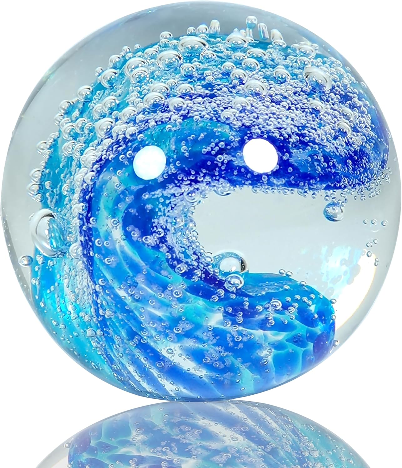 Hand Blown Ocean Wave Glass Ball - Sea Glass Paperweight for Beach & Coastal Home Decor, Unique Gift for Beach Lovers, Aquarium & Ocean Themed Decorations