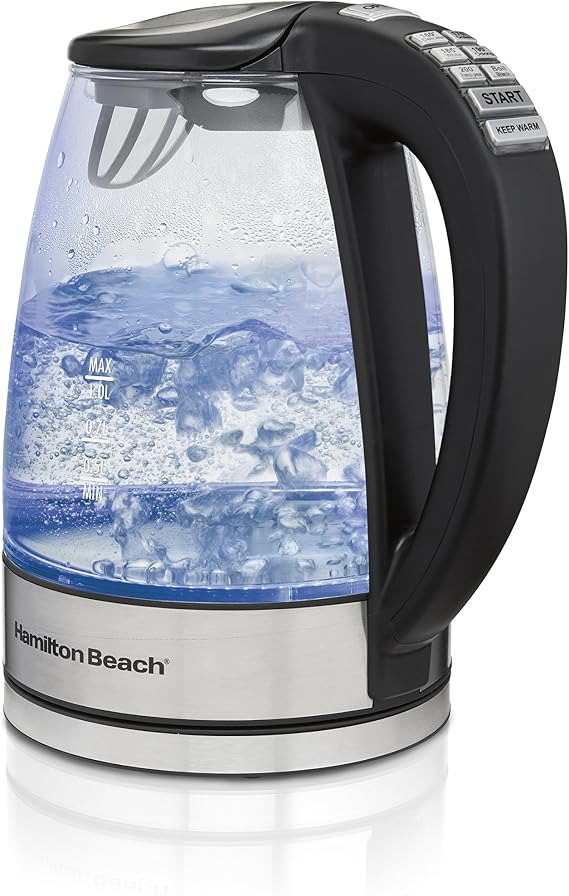 Hamilton Beach Temperature Control Glass Electric Tea Kettle, Water Boiler & Heater, 1.7L, Cordless, LED Indicator, Keep Warm, Auto-Shutoff & Boil-Dry Protection (40941)
