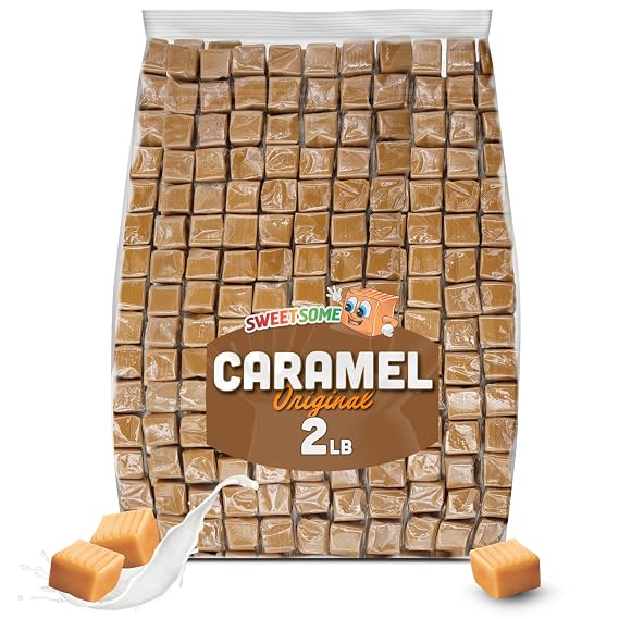 Sweetsome Milk Caramels Original Creamy Caramel Candy, Individually Wrapped, Soft and Chewy, Bulk 2 lb Bag