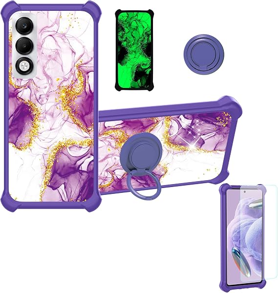 Case Compatible for Oppo A5I Pro Cph2755 Phone Case Cover [with 1* Tempered Glass Screen Protector][Hard PC + Soft Silicone][Ring Support] [Gold Glitter+Luminous] JSZ-ZDL