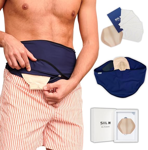 SIIL Ostomy Belt Blue + Stoma Guard | TOTAL PROTECTION for you Stoma bag | Ileostomy & Colostomy Pouch covers Heavy Duty VELCROTM Hook and Loop Fastener | Made in Europe