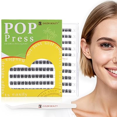 POP PRESS 8-10mm Petit 2-in-1 Self-Adhesive 1-Minute Lash Clusters Kit, Natural Wispy Subtle Volume, Pre-Glued Press-On, Includes Tweezers, All-Day No-Fall, Ideal for Everyday Runs