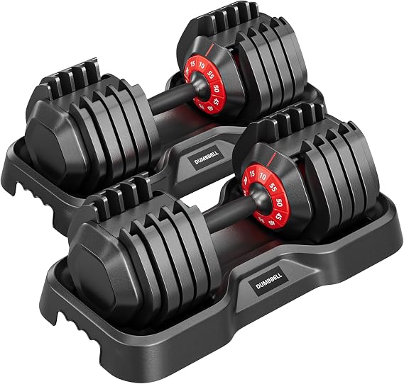 ChicFurnit 55LB Dumbbell, Adjustable Dumbbell Set, Free Dumbbell with Weights Change, Black Dumbbell with Secure Lock Slots, Adjustable Dumbbell for Men and Women for Home Gym, Black