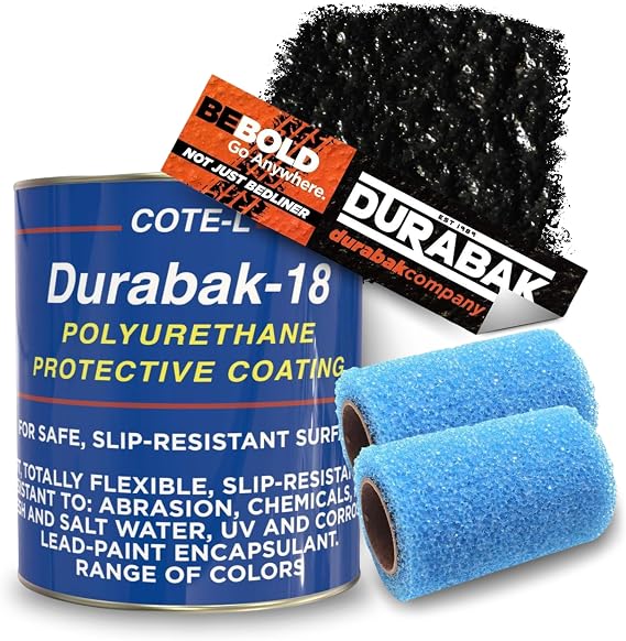 Durabak-18 Truck Bed Liner & Polyurethane Protective Coating - Textured Non-Slip Roll-On Paint for Boat Decks, Outdoor Steps, Ramps, Concrete & Wood | Exterior Waterproof Marine Kit (Gallon, Black)