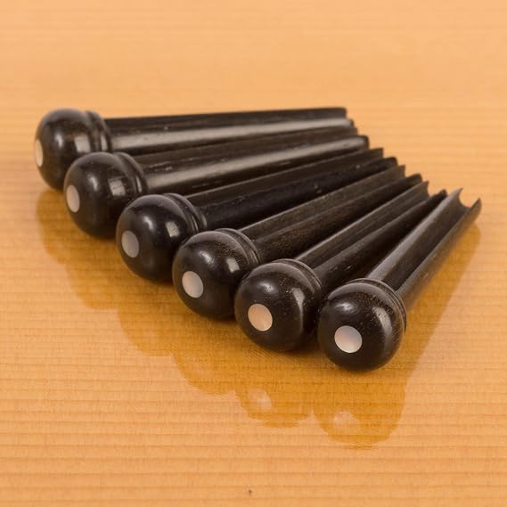 Waverly Ebony Guitar Bridge Pins with Pearl Dot Inlay, Slotted, Set of 6