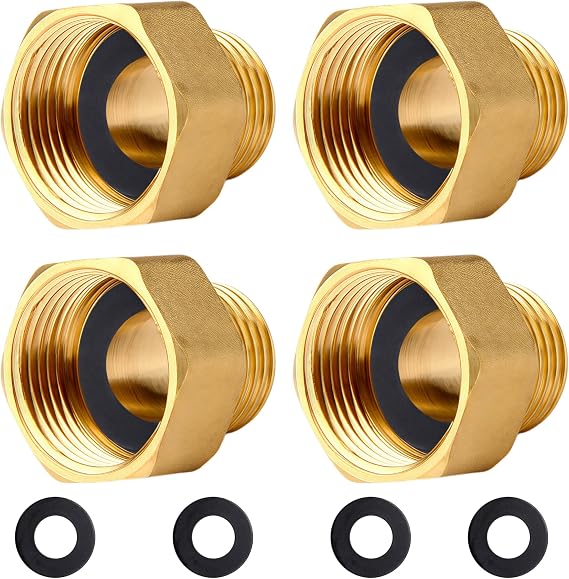 Pipe Reducer G3/8 Inch Male Thread (Diameter 16.2 mm) to G1/2 Inch Female Thread (Diameter 19.5 mm) Made of Brass 4 Pieces Extensions Threaded Hose Nipple with Rubber Seal