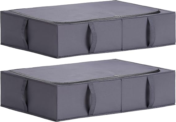 TYEERS Underbed Storage Box with Lid Durable Fabric Washable Foldable Boxes Storage for Clothes Blankets Bedding Shoes 70 x 42 x 18 cm Pack of 2 Dark