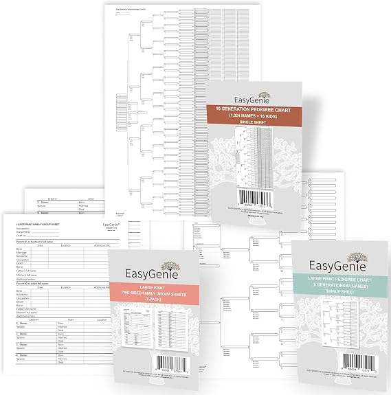 Genealogy Chart Gift Set, 9 Family History Charts, Quality Paper