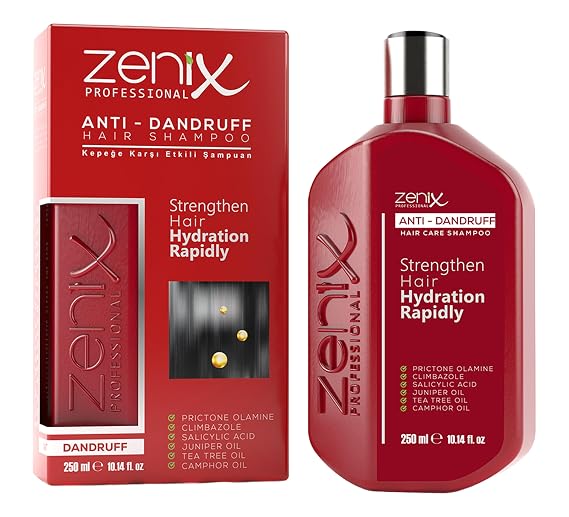 Zenix Shampoo 250ml, Dermatologically Tested Formula with Prictone Olamine, Climbazole, Salicylic Acid, Tea Tree for All Hair Types