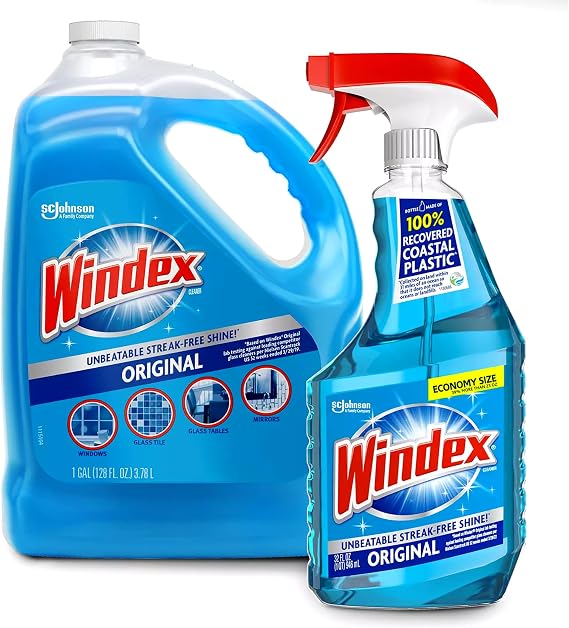 Windex Original Glass & More Cleaner Trigger Spray 946mL/1 Qt + Refill 1 Gallon