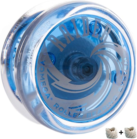 Yomega Raider - Professional Responsive Ball Bearing Yoyo, Great for Kids, Beginners and for Advanced String Yo-Yo Tricks and Looping Play. + Extra 2 Strings & (Blue)
