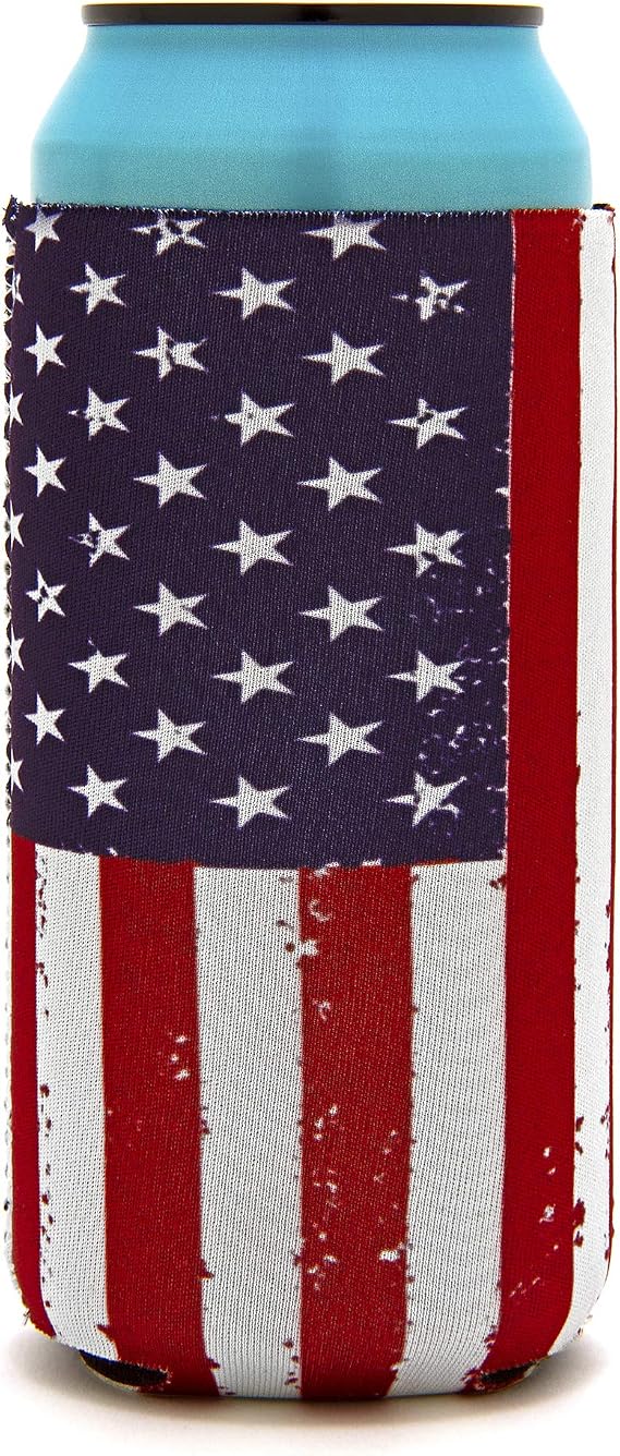 2 Pcs Slim Can Cooler- American Flag Neoprene Drink Holder For 12 Oz Tall Slim Cans, Skinny Can Cooler Sleeve, Suitable For All 12 Oz Metal Slim Cans Like White Claw, Red Bull, Michelob Ultra