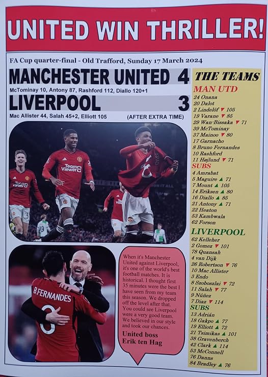Assorted Man Utd 4 Liverpool 3-2024 FA Cup quarter-final - souvenir print