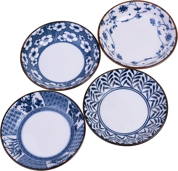 Beautyflier Set of 4 Ceramic Sauce Dish Soy Sauce Dipping Bowls Appetizer Plates Side Dishes Serving Dish Japanese Style Dinnerware Set (Leaf&flower(3.5inch))