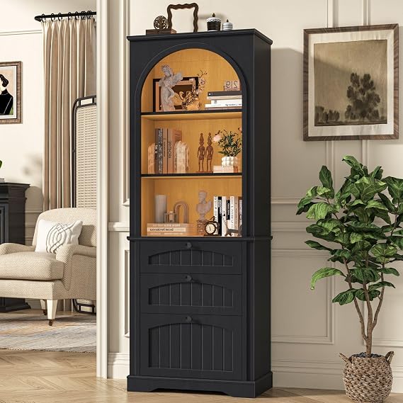Farmhouse Tall File Cabinet Fits Letter/Legal/A4 Size Hanging File, Black